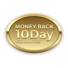 10 day money back guarantee golden badge, vector