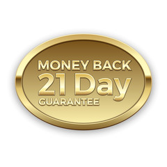 21 day money back guarantee golden badge, vector