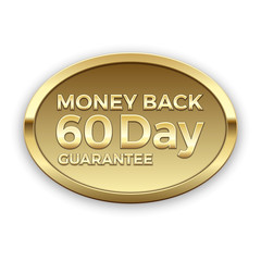 60 day money back guarantee golden badge, vector