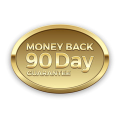 90 day money back guarantee golden badge, vector