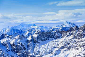 Fototapeta na wymiar Plateau Rosa in Cervinia ski resort, in background the snowy pea