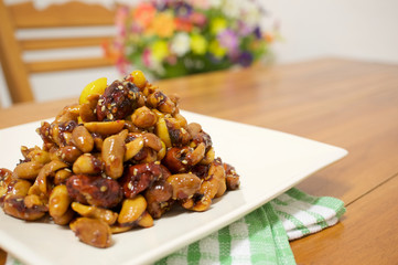 Fried chinese jujube and cashew nut vegetarian
