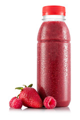 Red fruit smoothie in plastic bottle