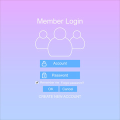 Login form menu with simple line icons.