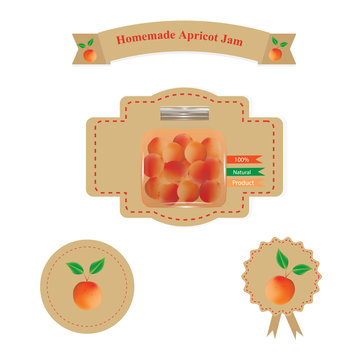 Set of apricot jam labels for branding and advertising of canned products in the shops cafes and restaurants, farmers' markets mock up packaging