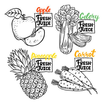 sketch vegetables and fruits