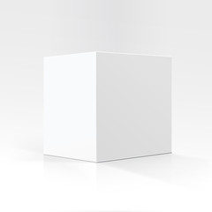 Vector Blank White Square Carton box in Perspective for package design Isolated on White Background