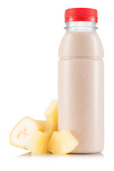 Pineapple and banana smoothie in plastic bottle - obrazy, fototapety, plakaty