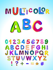 Multicolor ABC. Bright multicolored mixed letters and numbers