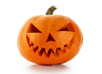 Evil Halloween pumpkin head isolated on white background