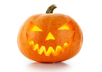 Evil Halloween pumpkin head isolated on white background