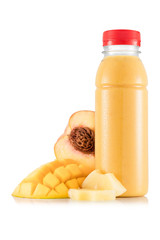 Multifruit smoothie in plastic bottle - obrazy, fototapety, plakaty