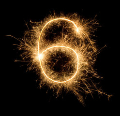 digit six made of sparklers