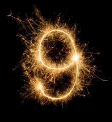 digit nine made of sparklers