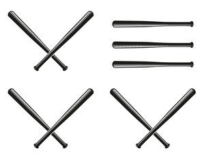 Isolated abstract black color crossed baseball bats logo set. American sport equipment logotype. National game icon. Vector   llustration.
