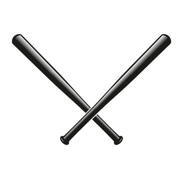 Isolated abstract black color crossed baseball bats logo. American sport equipment logotype. National game icon. Vector baseball bats llustration.