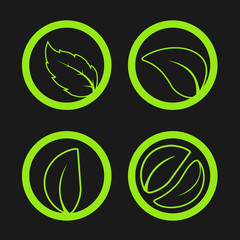 Vector nature symbols with leaf, simple circles, circular green eco labels