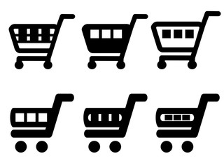 Vector black simple shopping cart, trolley, add to cart item, buy button