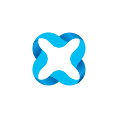 Isolated blue color outlined cross icon. Vector  illustration. Multiplication sign. Wavy lines element. Alphabetic letter x .