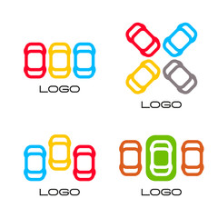 Set of isolated colorful vector devices. Simple mobile contour. Cars silhouette. Parking area sign. Road element. Mechanic service. Vehicles emblem. Car insurance logo.  illustration.