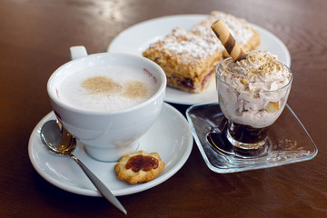 coffee mug and dessert
