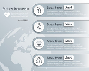 Medical Infographics with line icon , world map