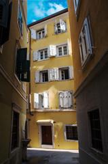 yellow houses to Trieste historical center city