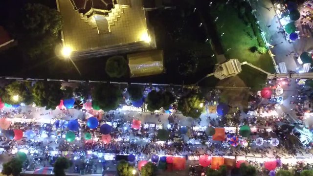 Walking Street in Thailand Aerial view.
Night market ,sunday market.