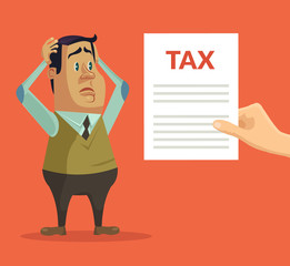 Man character shocked with tax. Vector flat cartoon illustration