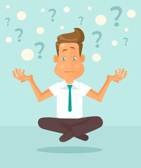 Business man character thinking. Vector flat cartoon illustration