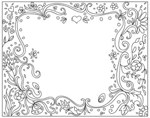 Decorative floral Coloring page black on white
