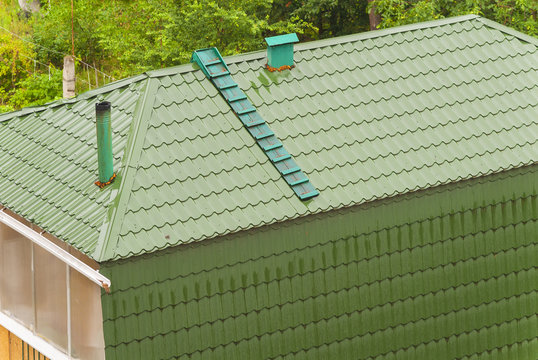 Old Green Roof Sheeting. Green Galvanized Gray.