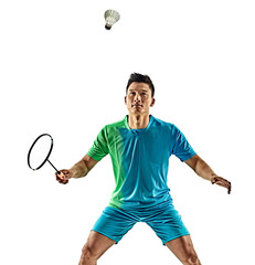 asian badminton player man isolated - obrazy, fototapety, plakaty