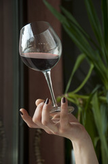 Mano con bicchiere di vino