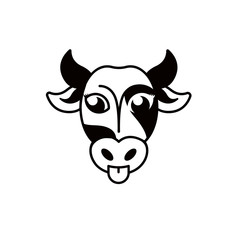 Isolated abstract black and white cow muzzle logo. Hoofed animal logotype. Milk symbol. Natural dairy products icon. Vector  snout illustration. Butchery meat sign. Farm emblem.