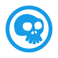 Icono plano caricatura de calavera en circulo color azul