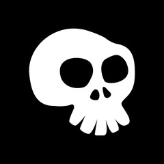 Icono plano caricatura de calavera sobre fondo negro