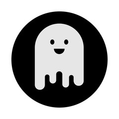 Icono plano fantasma sonriendo en circulo color negro