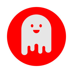 Icono plano fantasma sonriendo en circulo color rojo