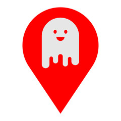 Icono plano localizacion fantasma sonriendo rojo