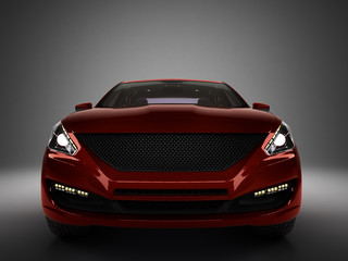 red car front view 3d render on gradient