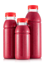 Red smoothie in three size of bottle - obrazy, fototapety, plakaty