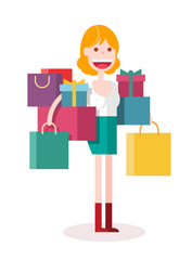 Girl Shopping. Isolated Flat Vector Illustration.
