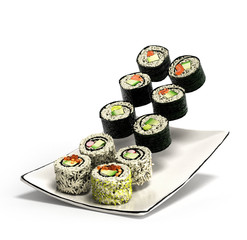 sushi rolls served on a plate 3d render