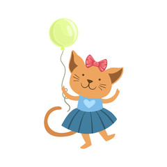 Cat Cute Animal Character Attending Birthday Party