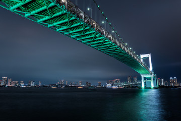 東京湾の夜景とレインボーブリッジ