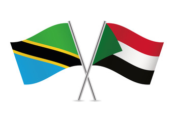 Tanzania and Sudan flags. Vector illustration.