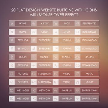 Set Of 20 Basic Website Icons In Modern Flat Design And Ghost Buttons.