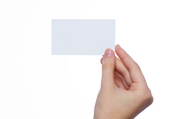 Obraz premium Hand holding blank business card isolated 