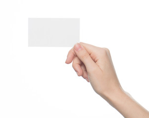 Fototapeta premium Hand holding blank business card isolated 